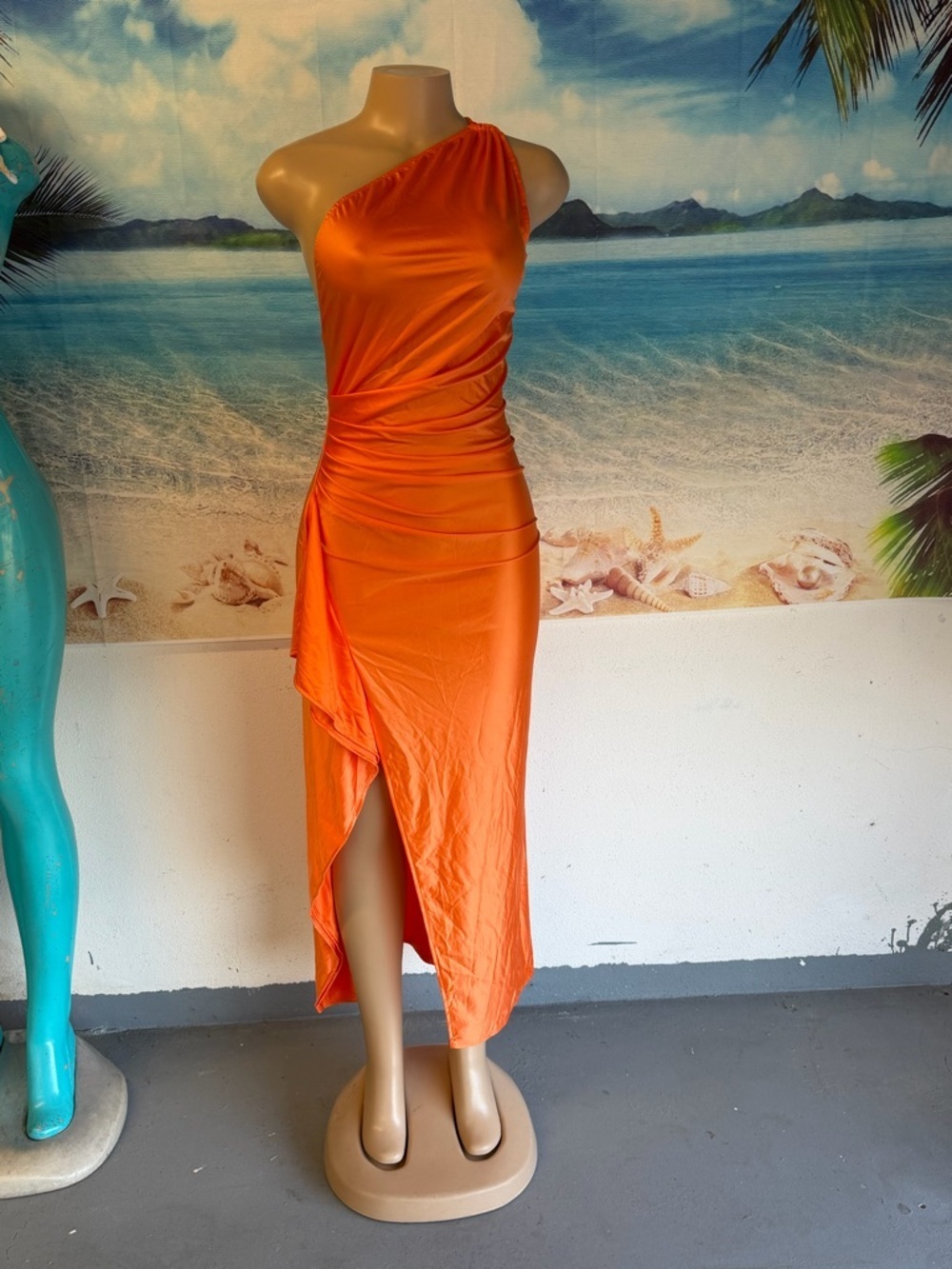 One-Shoulder Orange Evening Gown - - Picture 3 of 6
